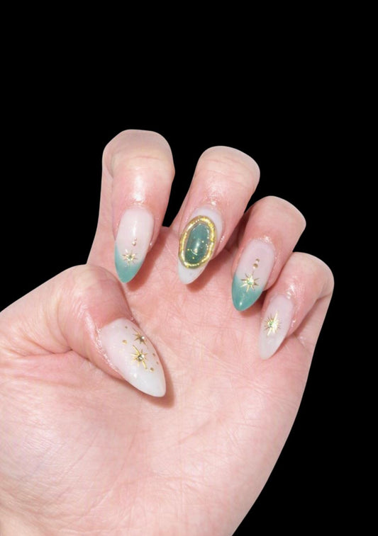 Teal & Gold Star Press On Nails