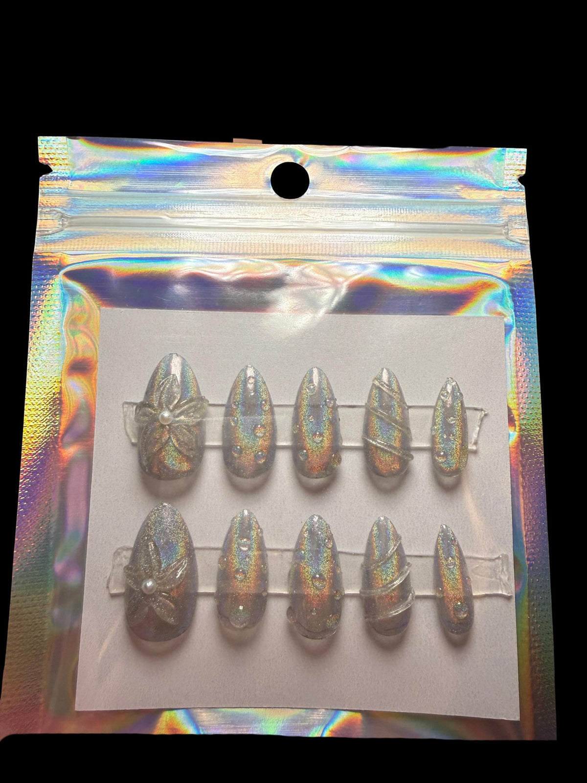 Holographic Raindrop Press On Nails