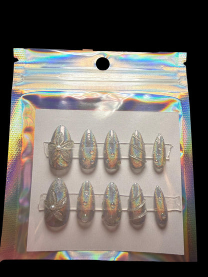 Holographic Raindrop Press On Nails