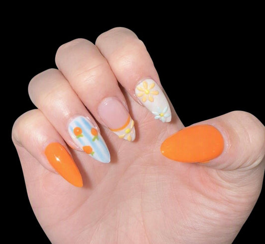 Orange Daisy Press On Nails