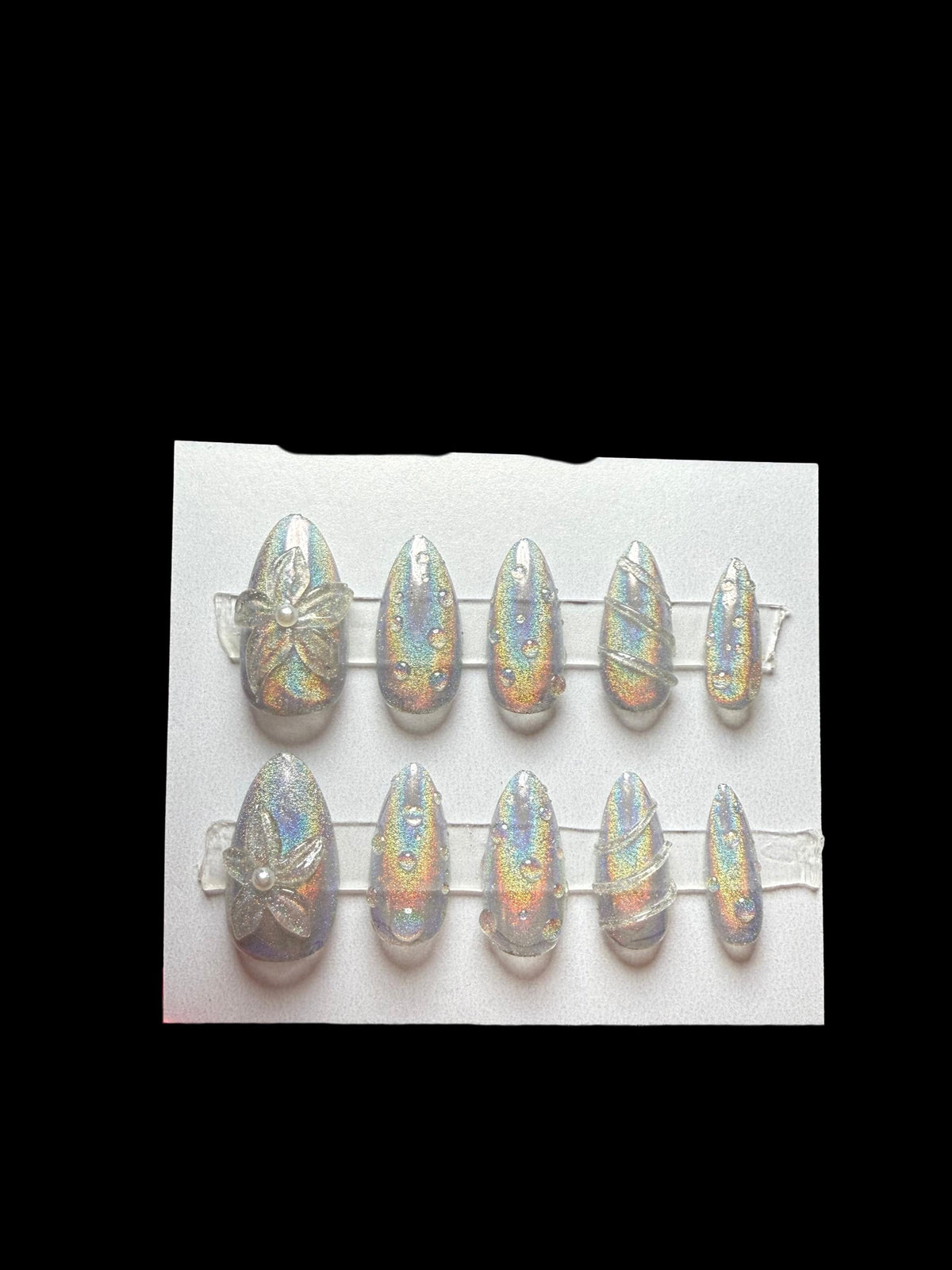 Holographic Raindrop Press On Nails