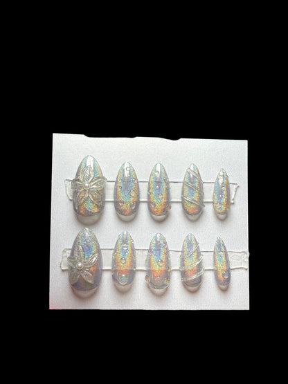 Holographic Raindrop Press On Nails
